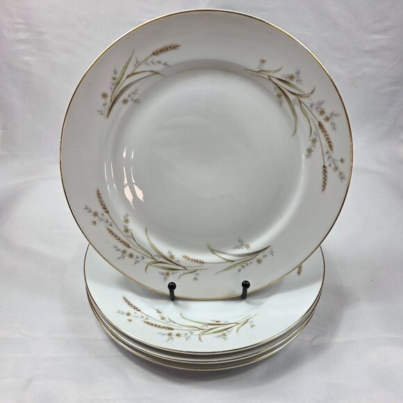 FOUR Fine China of Japan Golden Harvest Dinner Plates Gold Wheat Sprays on Rim - Picture 1 of 13